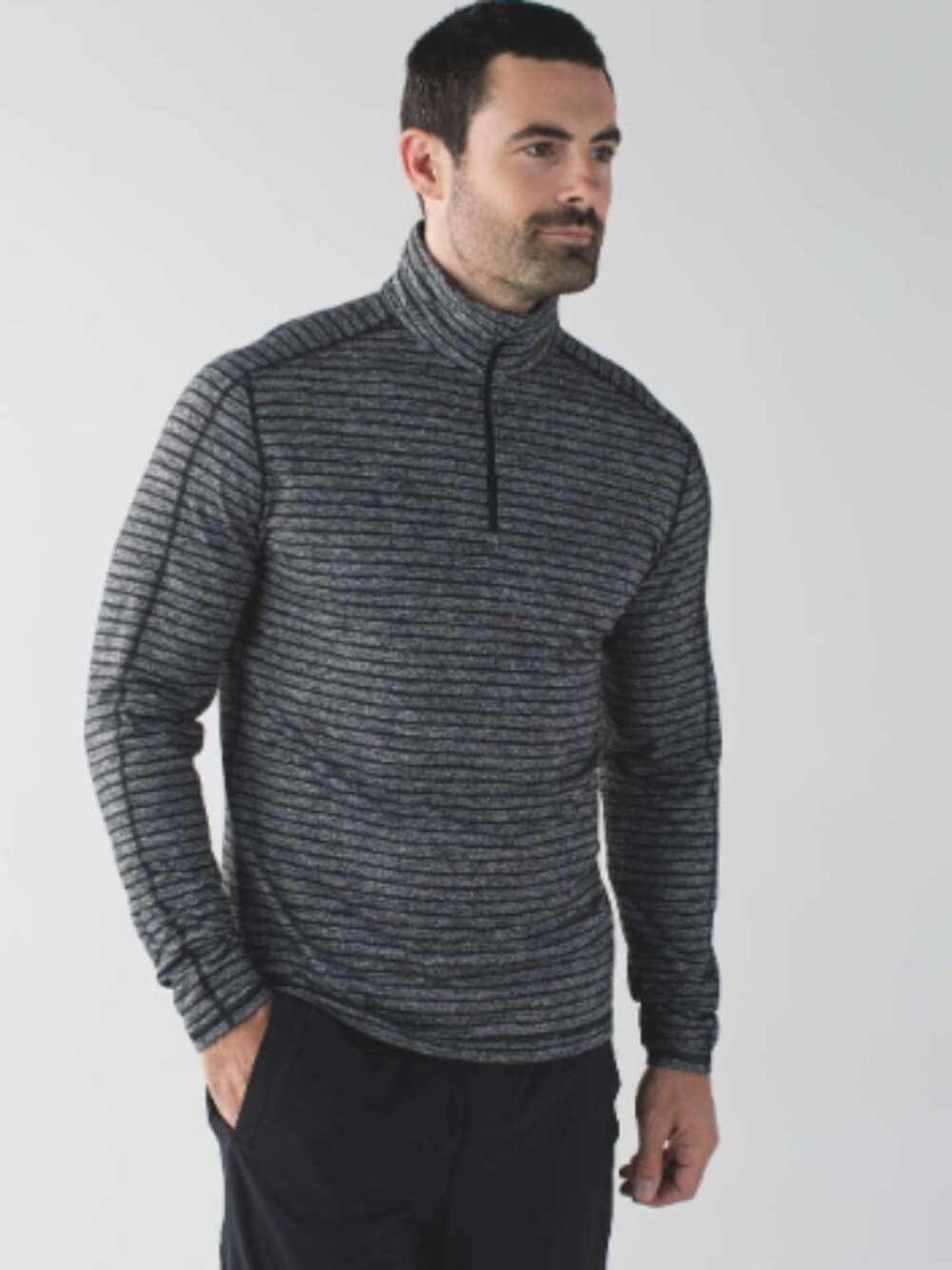 Lululemon Men’s Surge Warm 1/2 Zip Grey Black Striped Pullover Medium